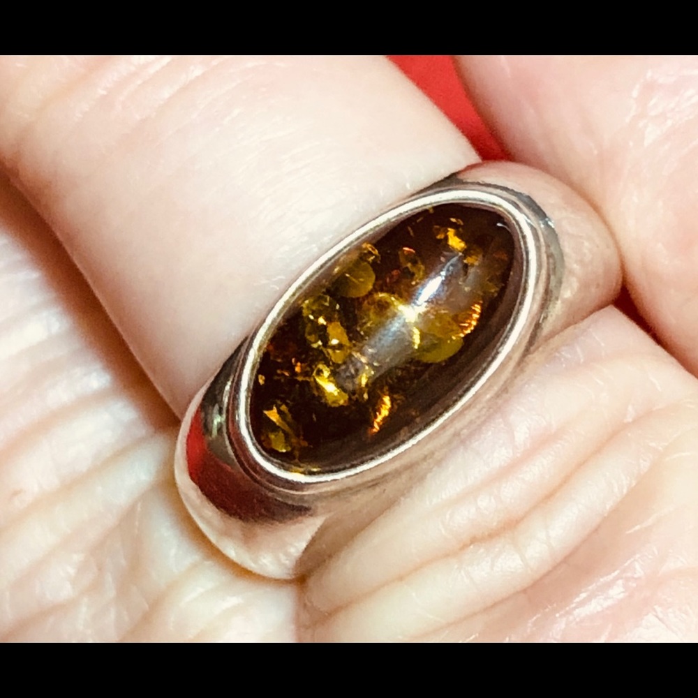 Unique Amber and sterling ring, marked 925
